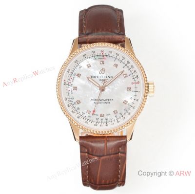 Swiss Copy Breitling Navitimer Automatic White Mop Face Rose Gold Leather Strap